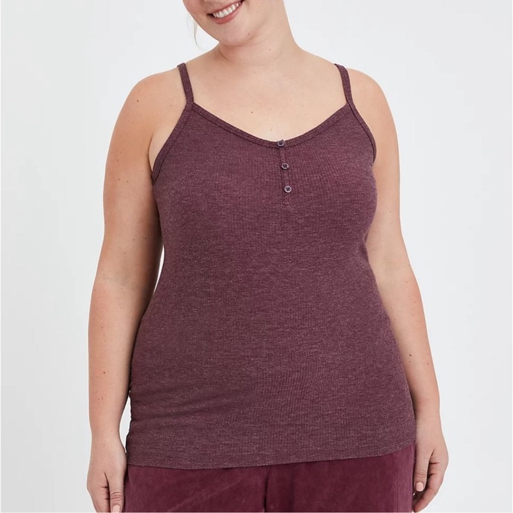 Torrid | Mineral Wash Wine Ribbed V-Neck Henley Cami Tank 4X